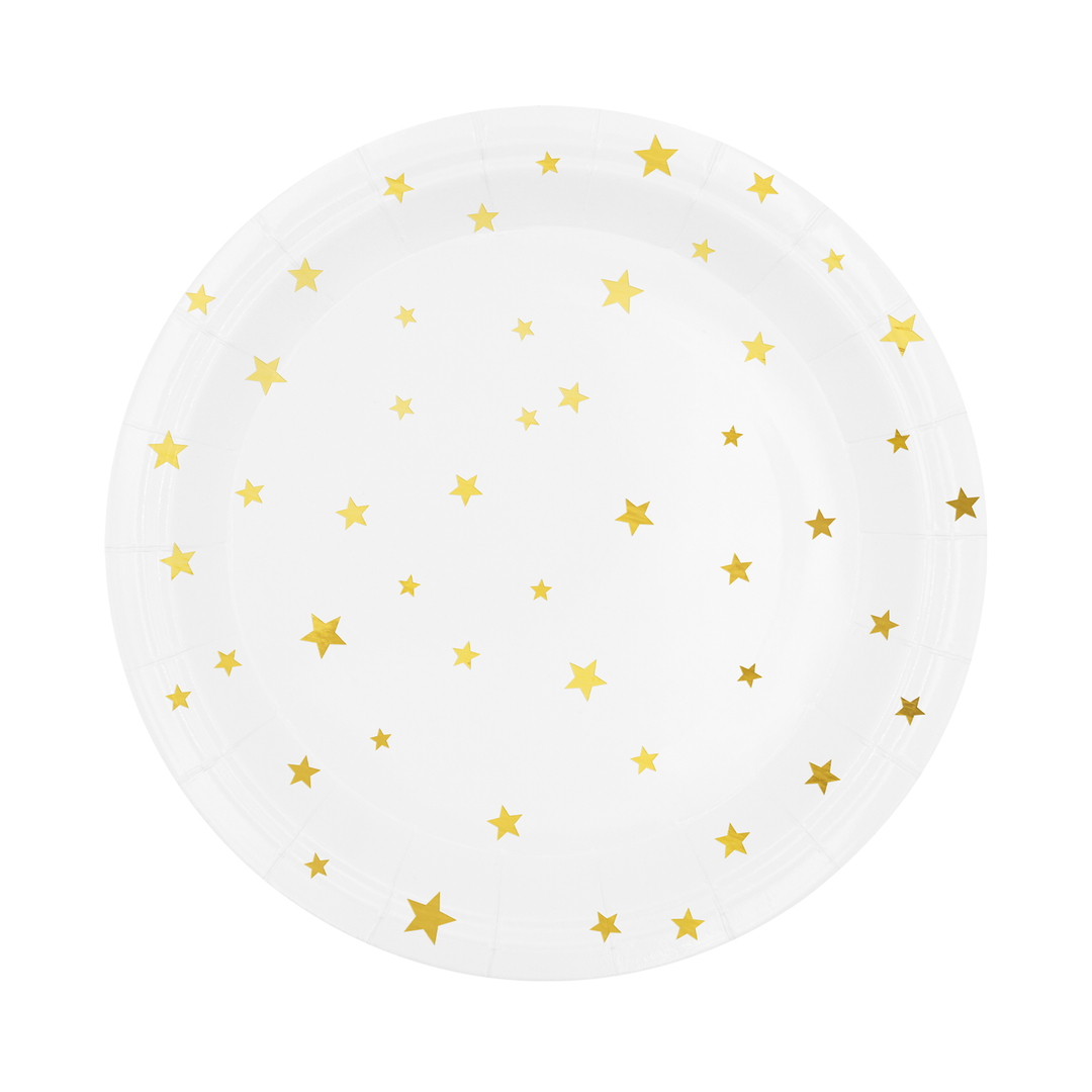 White paper plate with gold stars 7 inches 6 pcs.