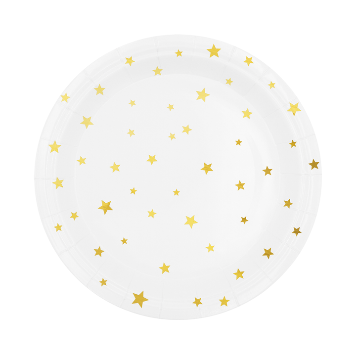 White paper plate with gold stars 7 inches 6 pcs.