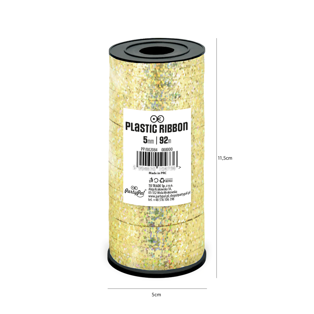 Holographic glitter gold plastic ribbon 92m