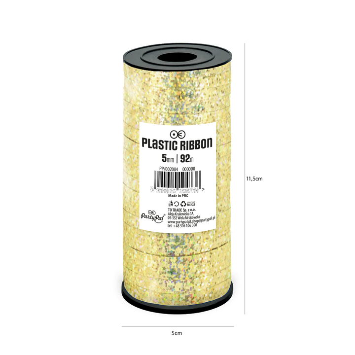 Holographic glitter gold plastic ribbon 92m