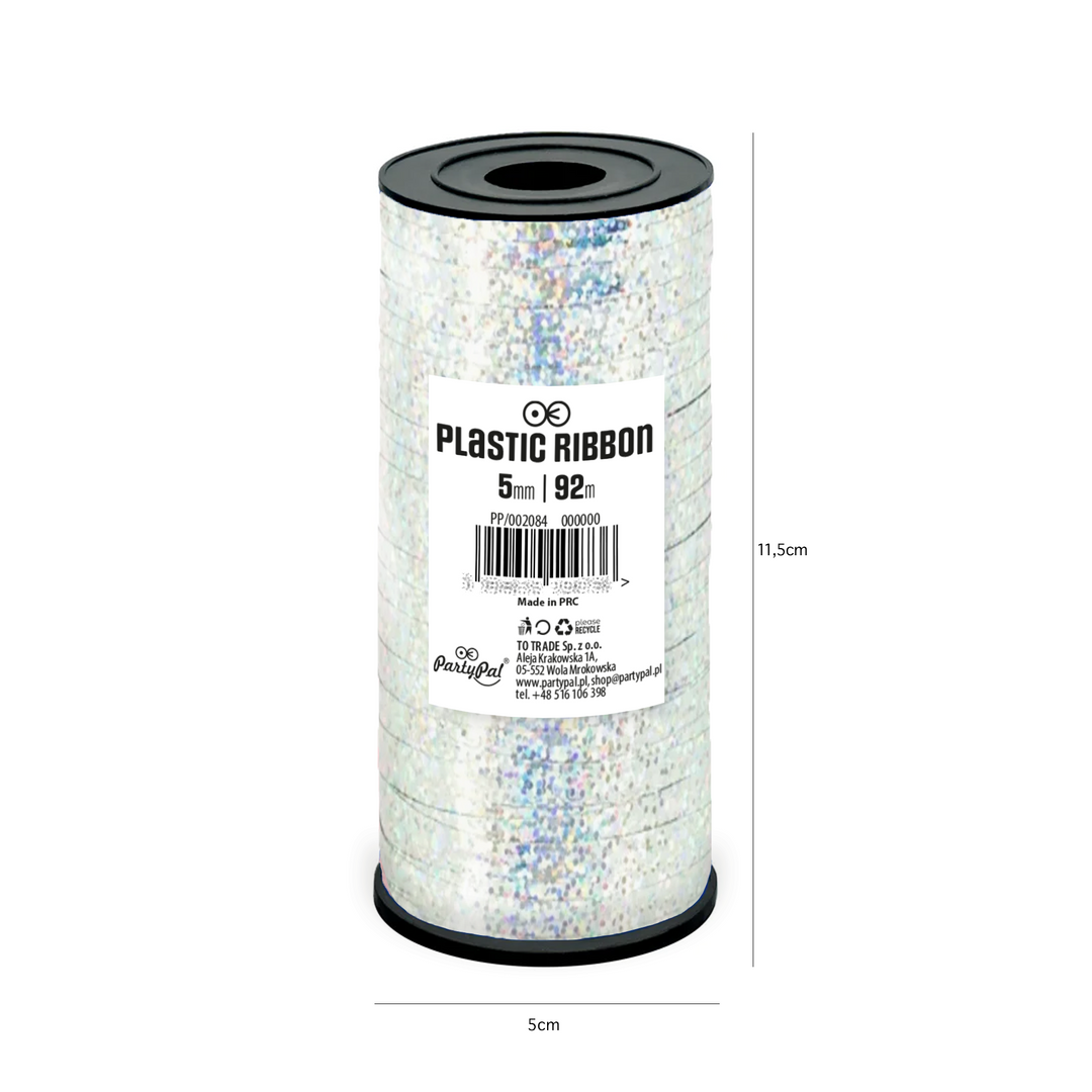 Holografisches, silbernes Glitzer-Kunststoffband, 92 m
