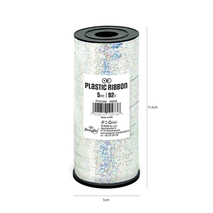 Holografisches, silbernes Glitzer-Kunststoffband, 92 m