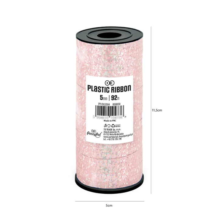 Wstążka plastikowa holograficzna brokatowa rose gold 92m