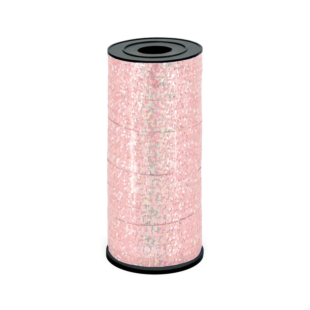 Wstążka plastikowa holograficzna brokatowa rose gold 92m