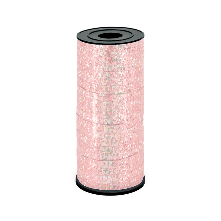 Wstążka plastikowa holograficzna brokatowa rose gold 92m