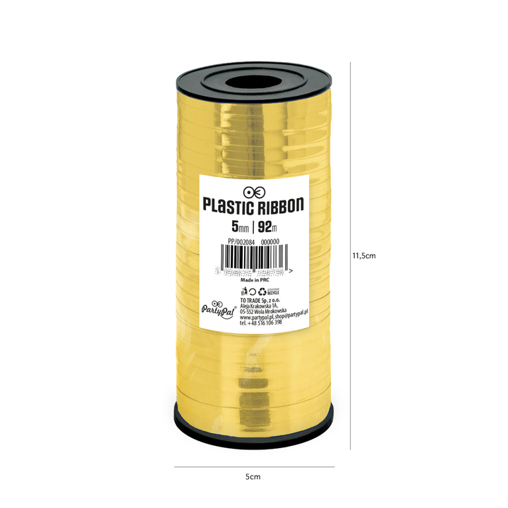 Shiny gold plastic ribbon 92m