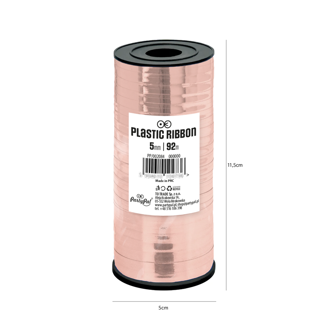 Wstążka plastikowa błyszcząca rose gold 92m