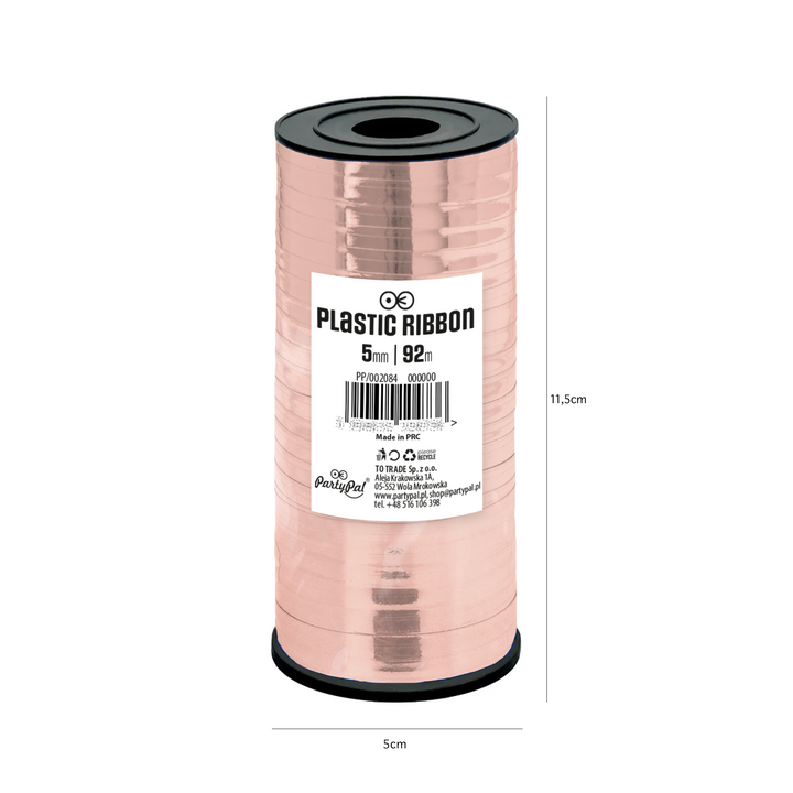 Wstążka plastikowa błyszcząca rose gold 92m