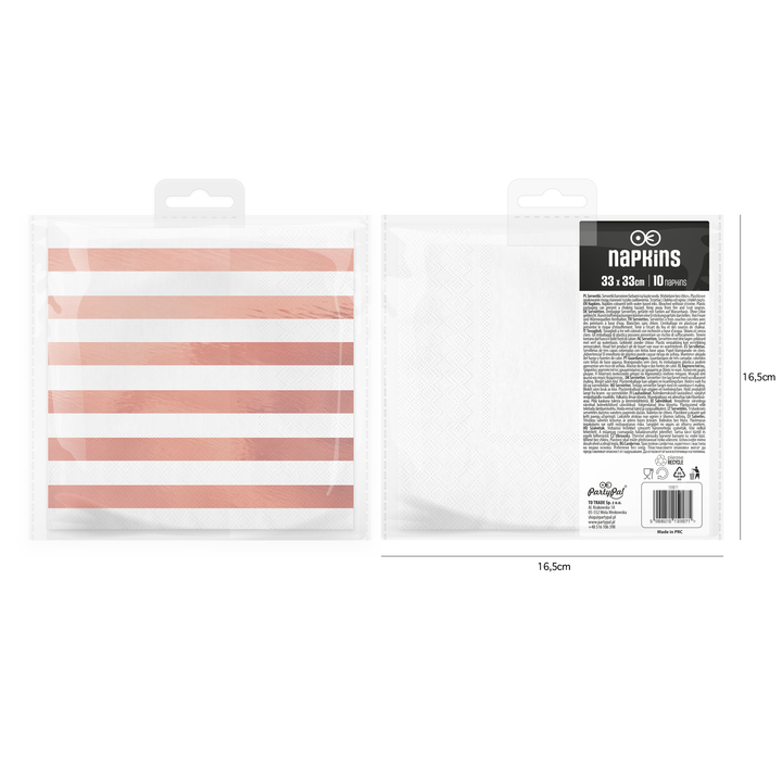 Serwetki białe w paski rose gold 10szt.