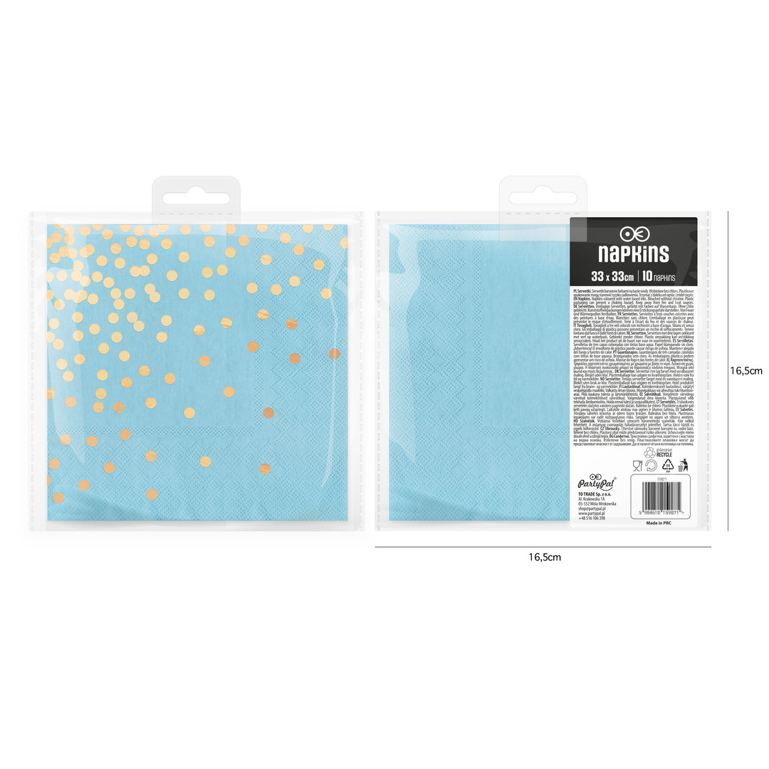 Blaue Servietten mit goldenen Punkten, 10 Stück