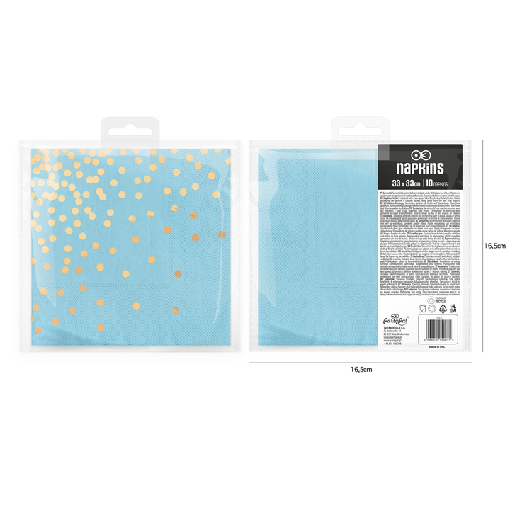 Blaue Servietten mit goldenen Punkten, 10 Stück
