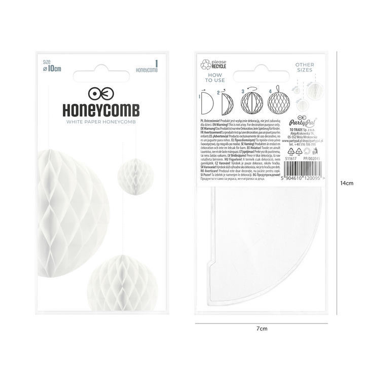 Honeycomb bibułowy, biały, 10 cm