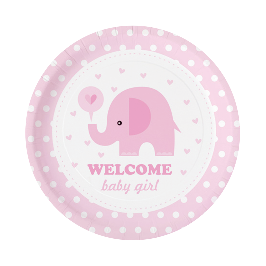 Baby Shower Paper Plate Elephant Pink 7 Inches 6 pcs.
