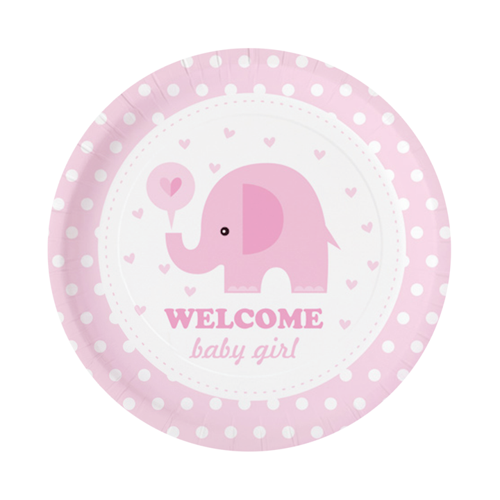 Baby Shower Paper Plate Elephant Pink 7 Inches 6 pcs.
