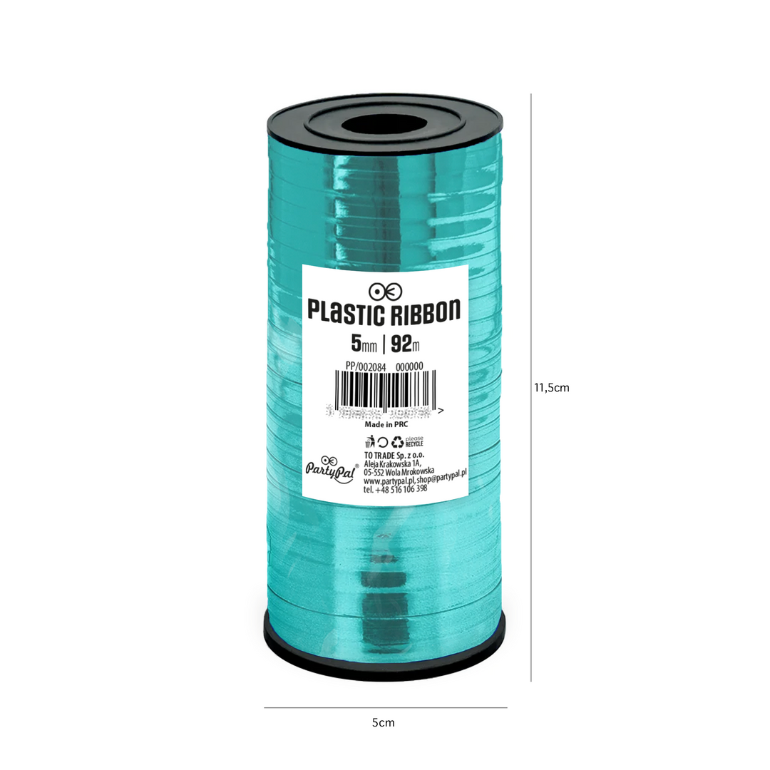 Shiny turquoise plastic ribbon 92m