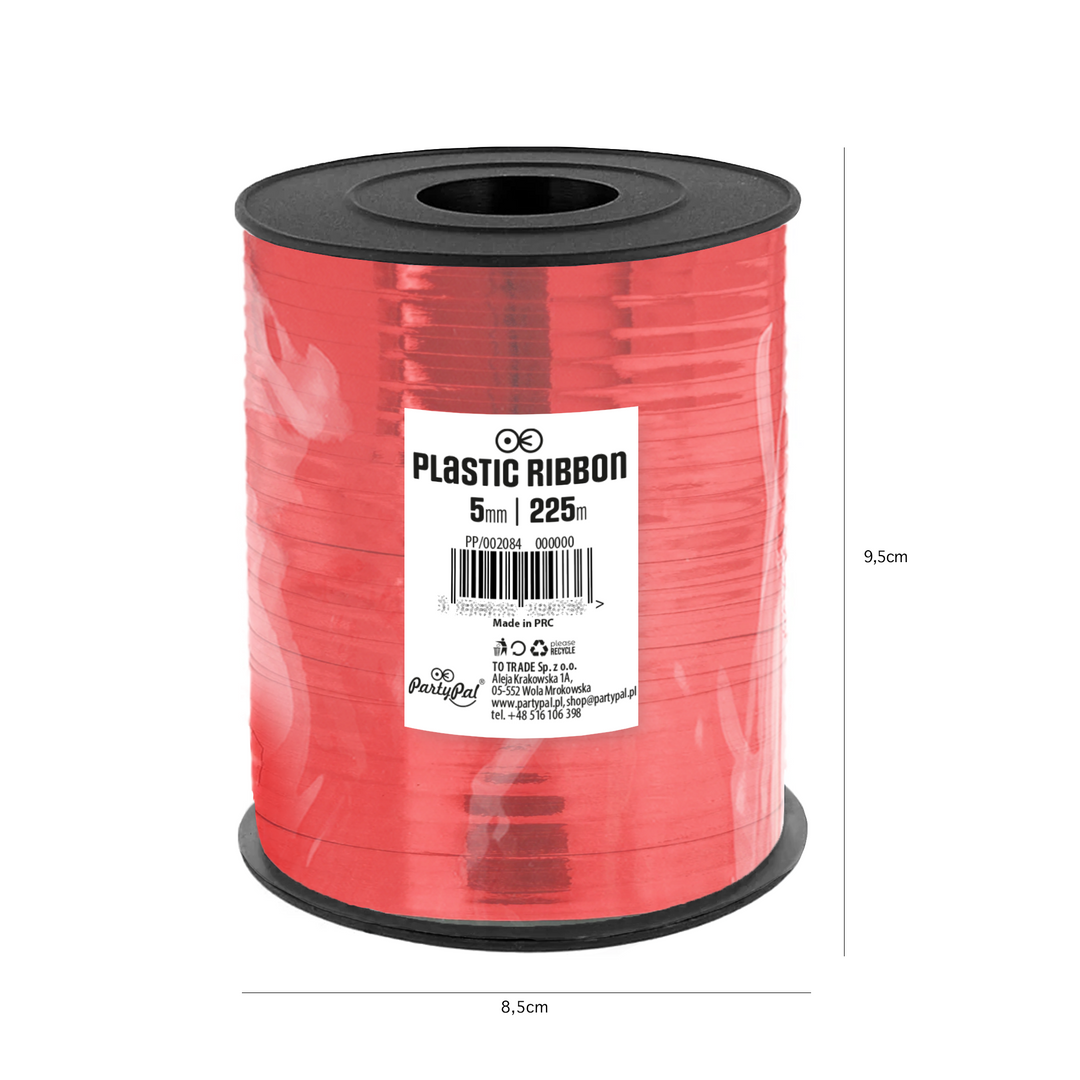 Glossy red plastic ribbon 225m