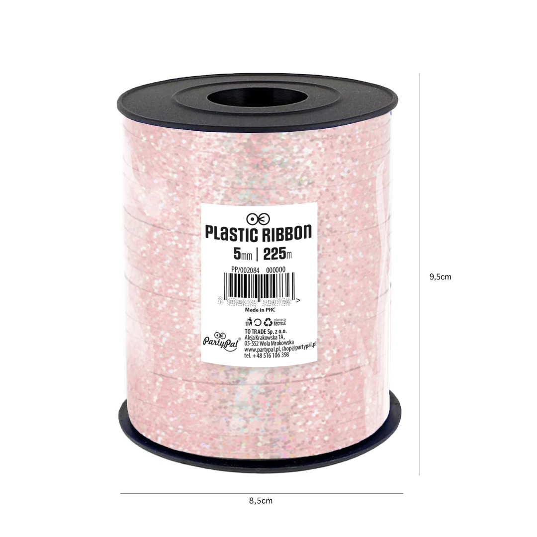 Holographic glitter plastic ribbon rose gold 225m
