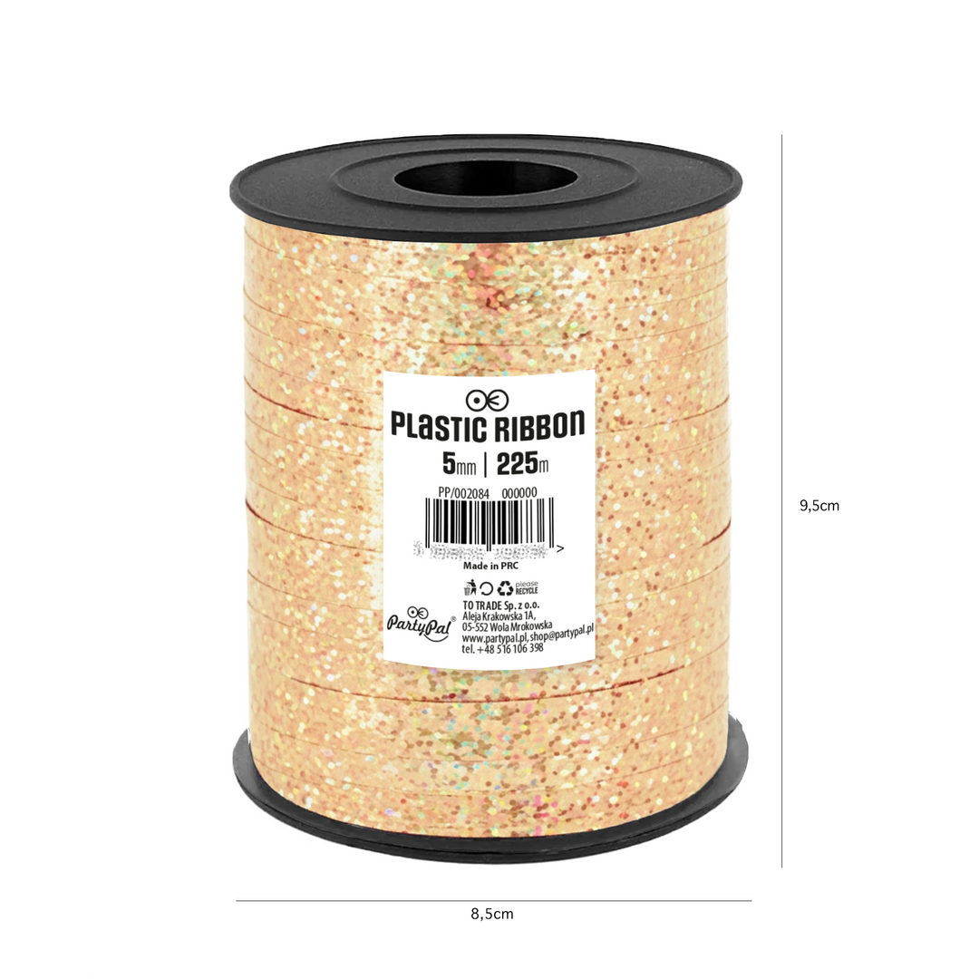 Cinta de plástico holográfica con purpurina, color oro rosa, 225 m