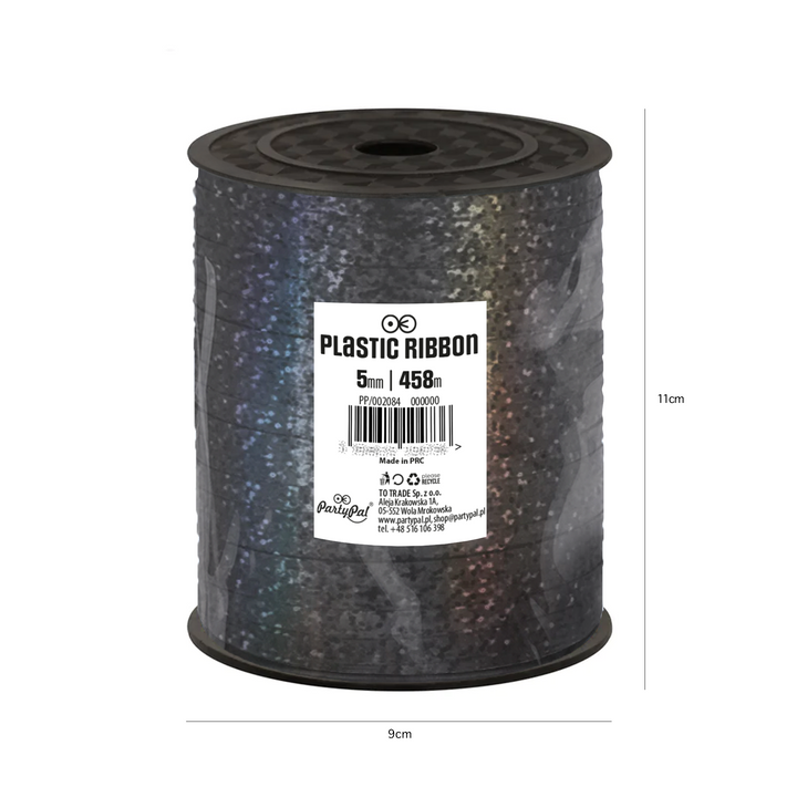Holographic plastic ribbon black 458m