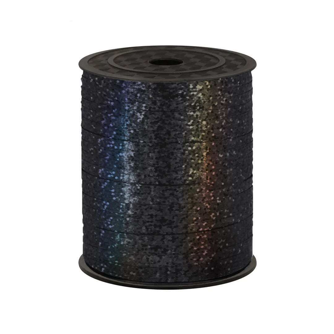 Holographic plastic ribbon black 458m