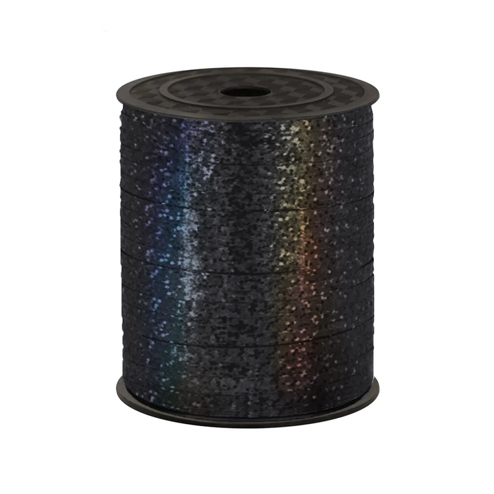 Holographic plastic ribbon black 458m