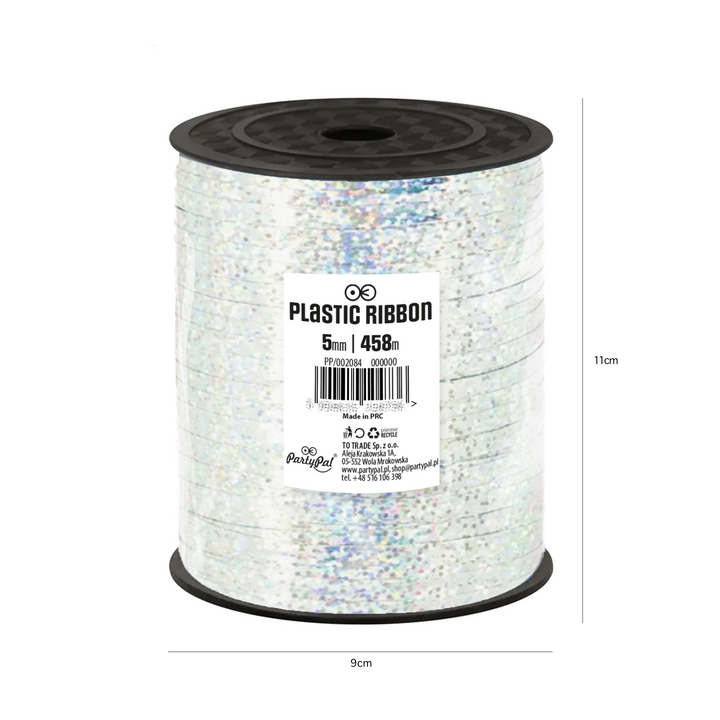 Holographic glitter silver plastic ribbon 458m