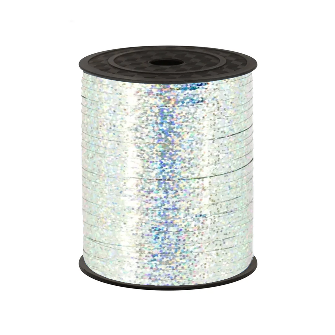 Holographic glitter silver plastic ribbon 458m
