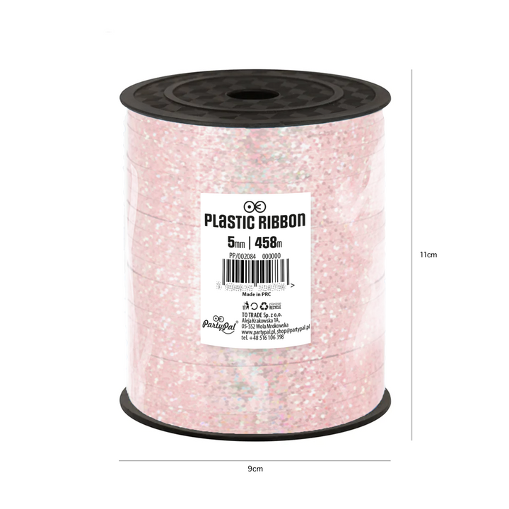 Holographic glitter plastic ribbon rose gold 458m