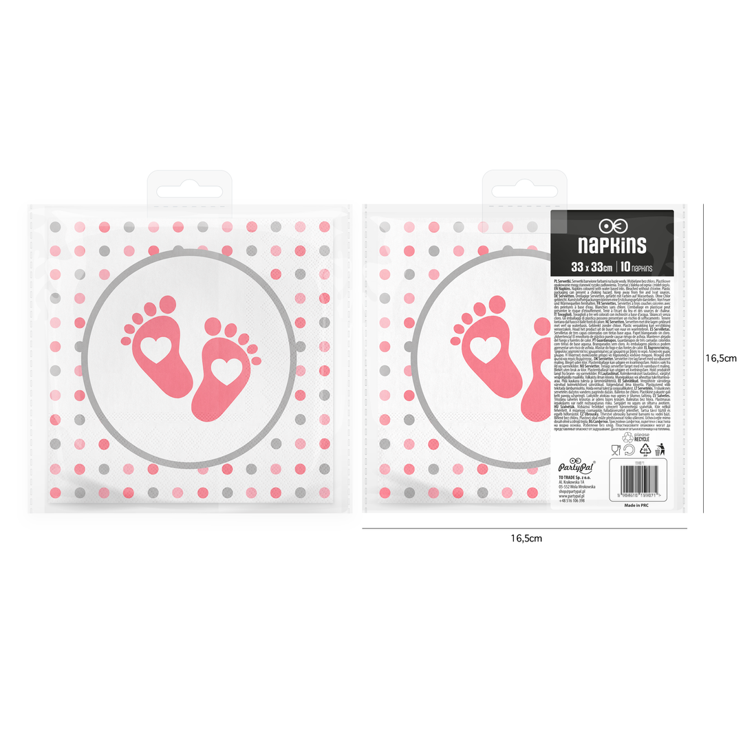 Serwetki Baby Shower Stópki różowe 10szt.