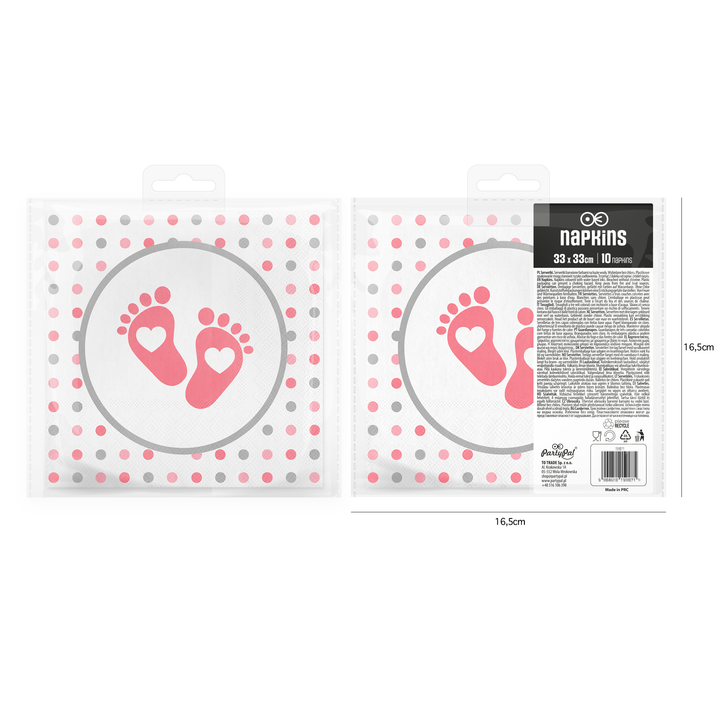 Serwetki Baby Shower Stópki różowe 10szt.
