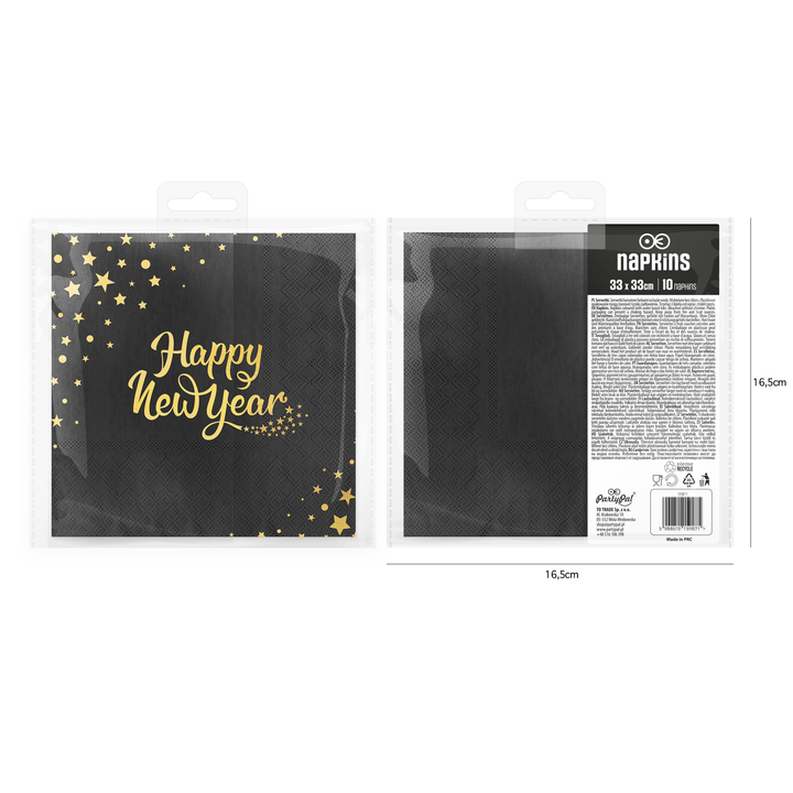 Servietten „Happy New Year“, schwarz, 10 Stück