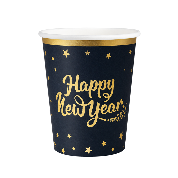 Becher „Happy New Year“, schwarz, 220 ml, 6 Stück
