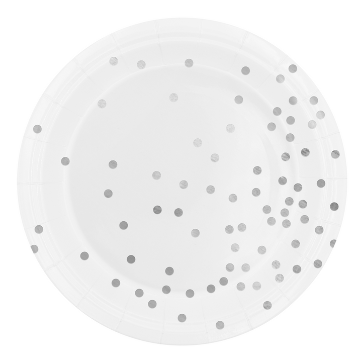 White paper plate with silver dots 9 inches 6 pcs.