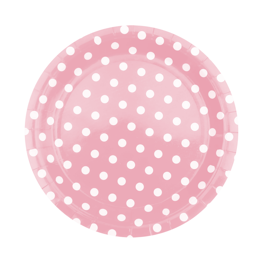 Pink paper plate with dots 7 inches 6 pcs.