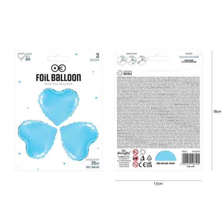Balon foliowy Serce jasnoniebieski 9cali 3szt.