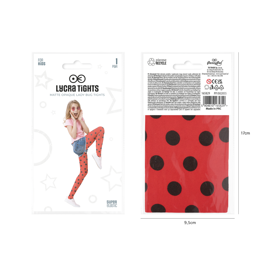 Rajstopy dziecięce czerwone w czarne kropki