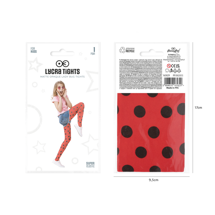 Rajstopy dziecięce czerwone w czarne kropki