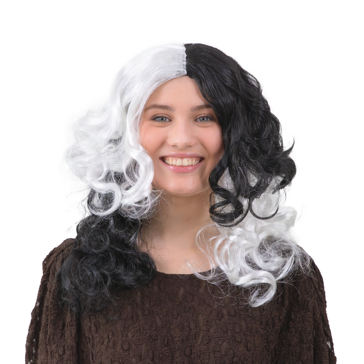 Peruka imprezowa włosy długie kręcone czarno - białe