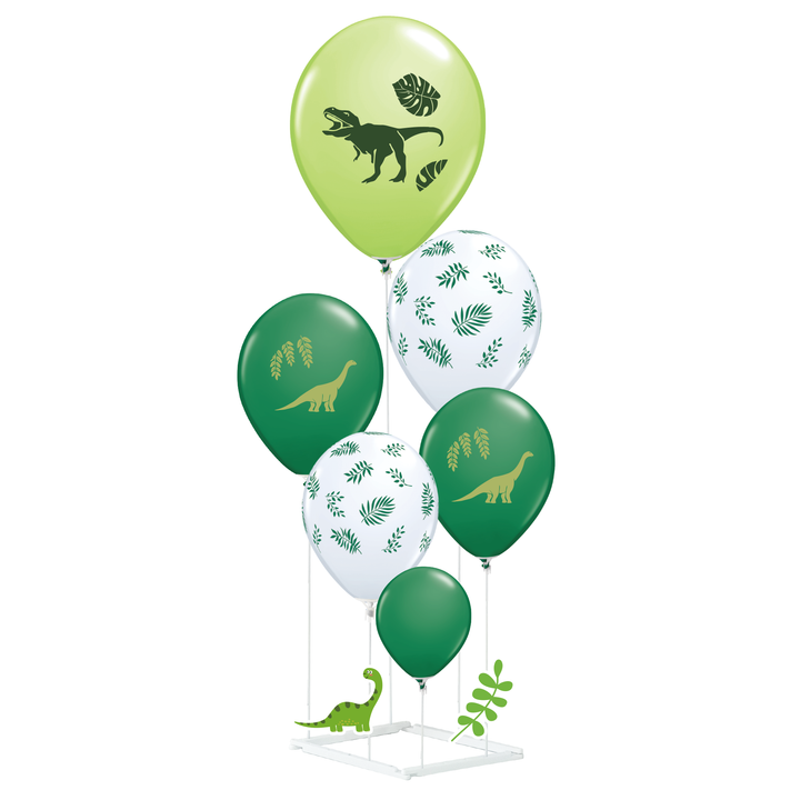 Balony Dinozaury zielono-białe 6szt. zestaw ze stojakiem DIY