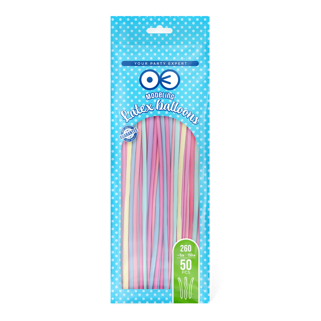 Balony do modelowania rurki mix kolorów pastelowe 50szt.