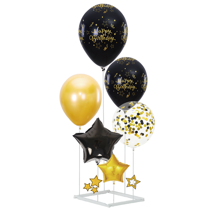 Балони Happy Birthday черни и златни 6 бр. комплект с DIY стойка