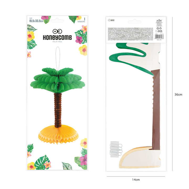 etykieta i opakowanie dekoracji wiszącej papierowej honeycomb w kształcie palmy