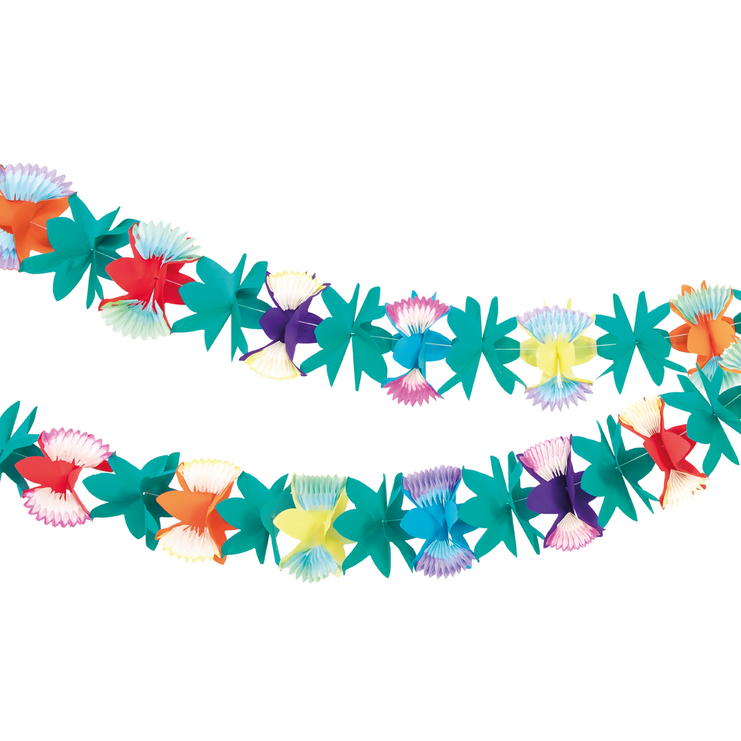 papierowa, kolorowa girlanda z motywem egzotycznych kwiatów