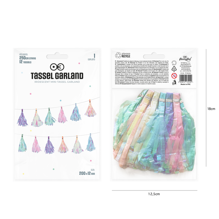 Girlanda frędzle pastelowa opalizująca 200cm