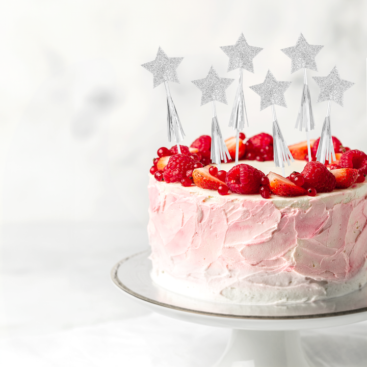 Toppery na tort Gwiazdki srebrne 6szt.