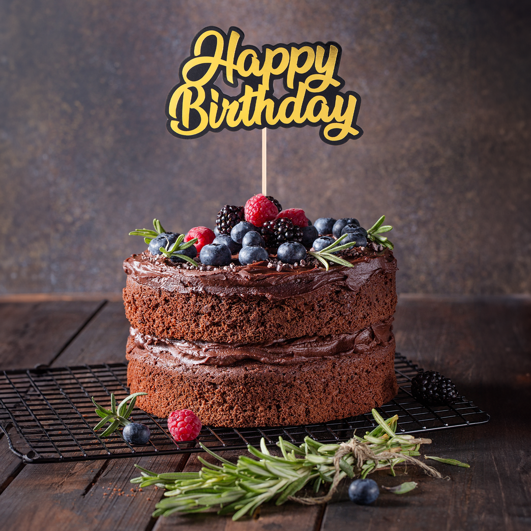 Topper na tort Happy Birthday złoto-czarny 1szt.