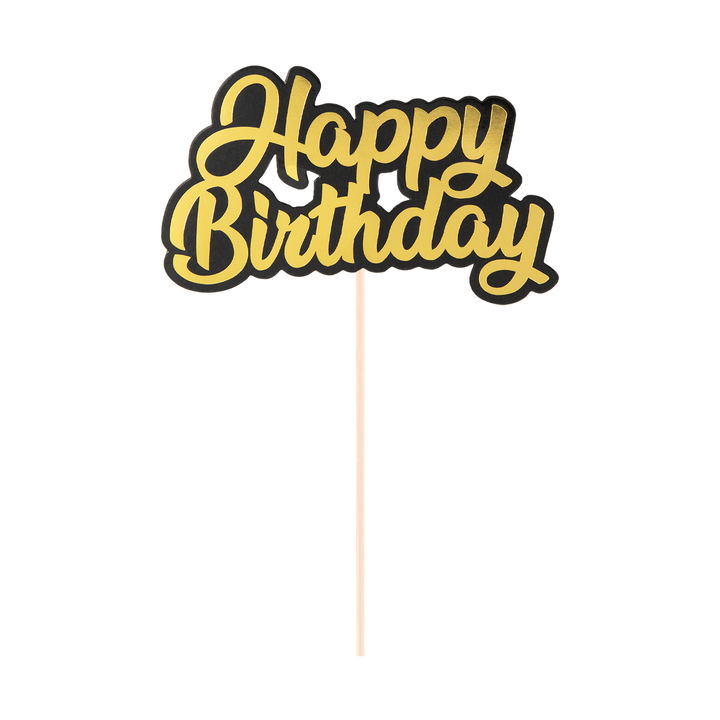 Topper na tort Happy Birthday złoto-czarny 1szt.