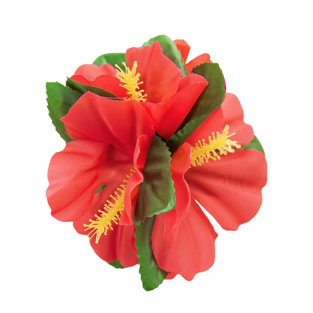 spinka do włosów w kształcie hawajskiego kwiatka w kolorze czerwonym z klipsem 