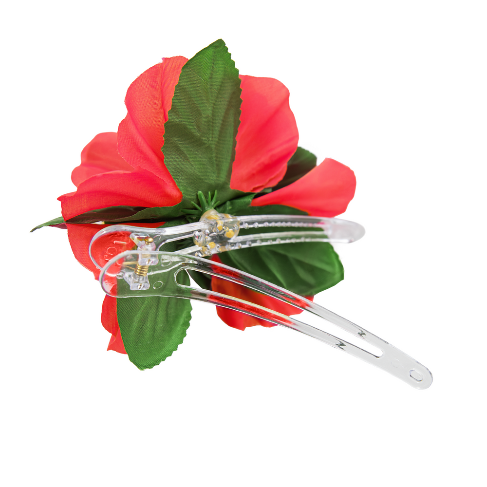 spinka do włosów w kształcie hawajskiego kwiatka w kolorze czerwonym z klipsem 