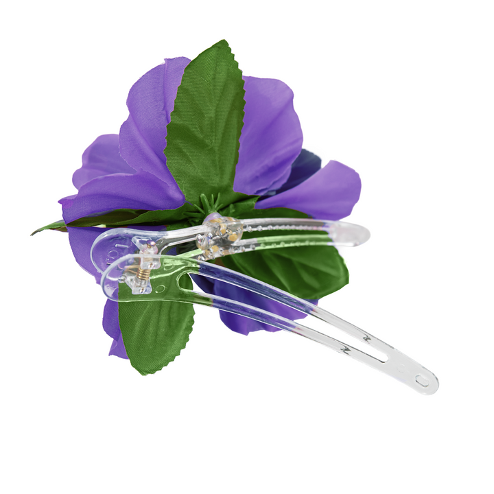 spinka do włosów w kształcie hawajskiego kwiatka w kolorze fioletowym z klipsem 